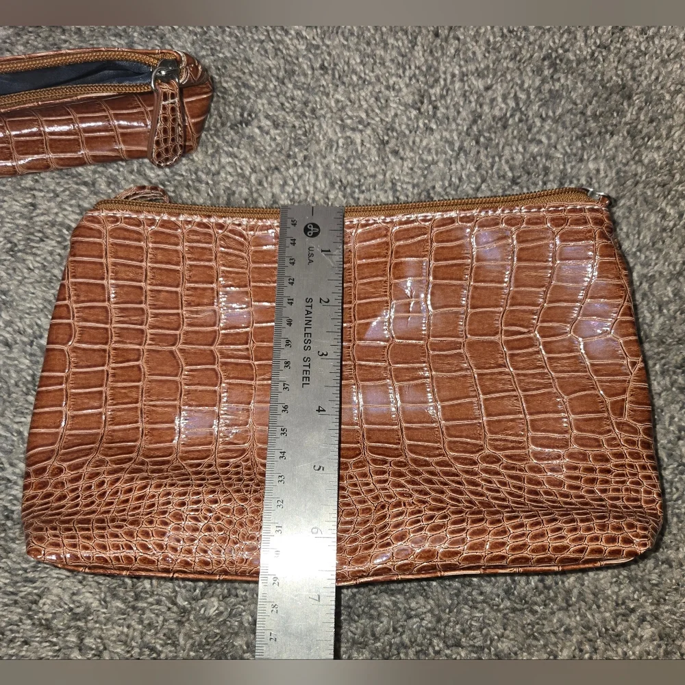 Brown Faux Crocodile 3 Piece Set, Purse/laptop Bag, Like New